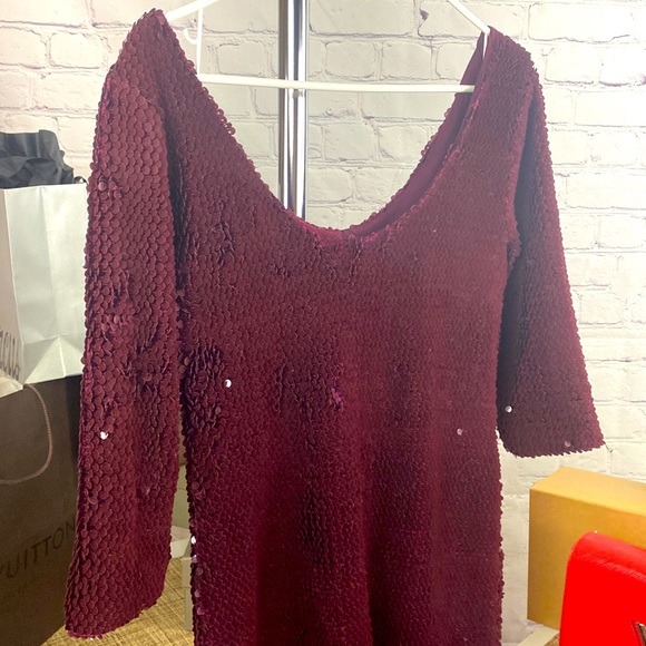 BB DAKOTA Womens Burgundy Cut Out 3/4 Sleeve Scoop Neck Above The Knee Evening Shift Dress main image 1